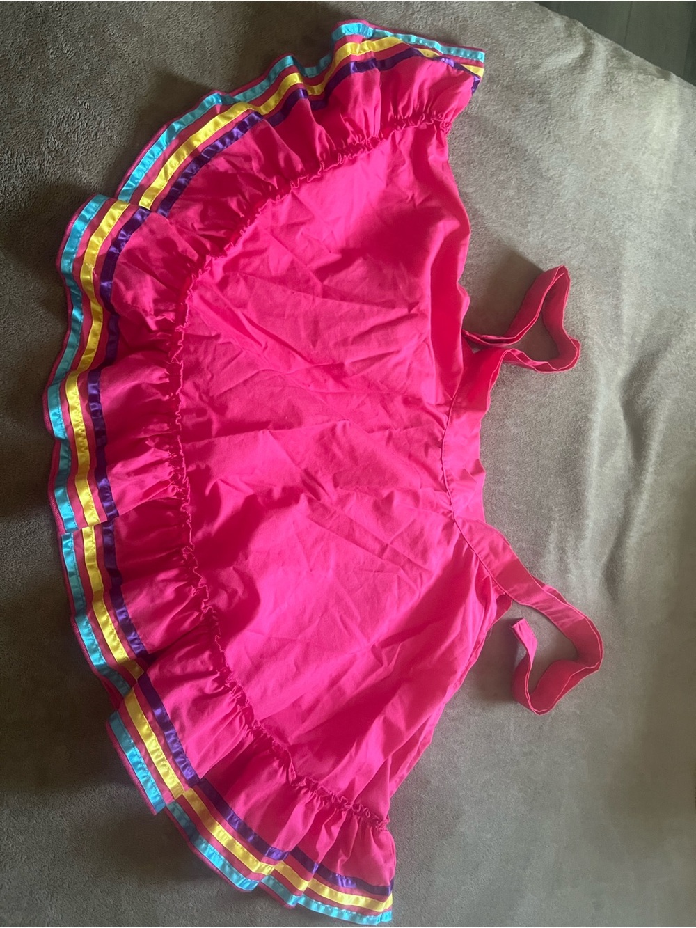 Girls Pink Ruffled Dance Dress with Multicolor Trim